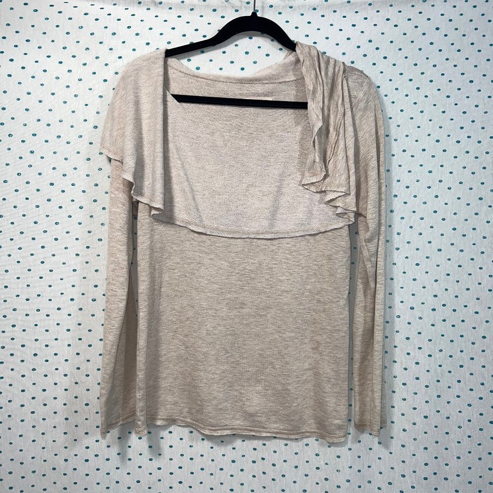 Morrison Grey Tan/Cream Long Sleeve Faux Cowl Neck Shirt
